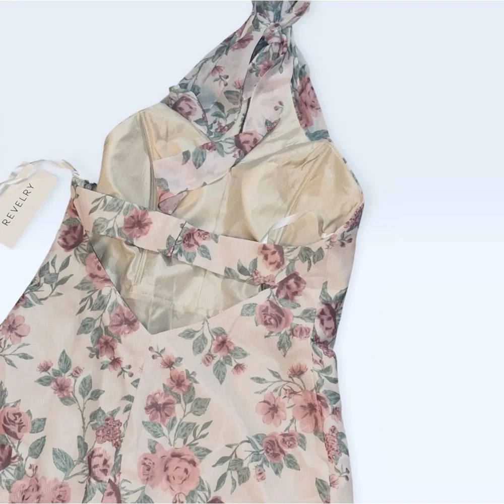 NWT REVELRY Athena Chiffon Floral Print Dress In Blushing Bride Bouquet size 14 - Picture 9 of 16